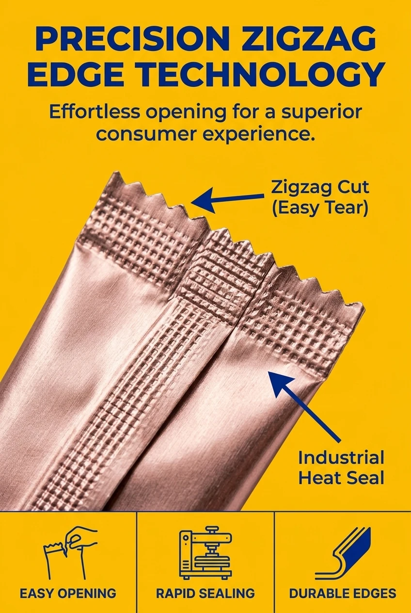 Streamline your automated continuous wrapping lines with precision zigzag technology features. Each long strip pouch profile