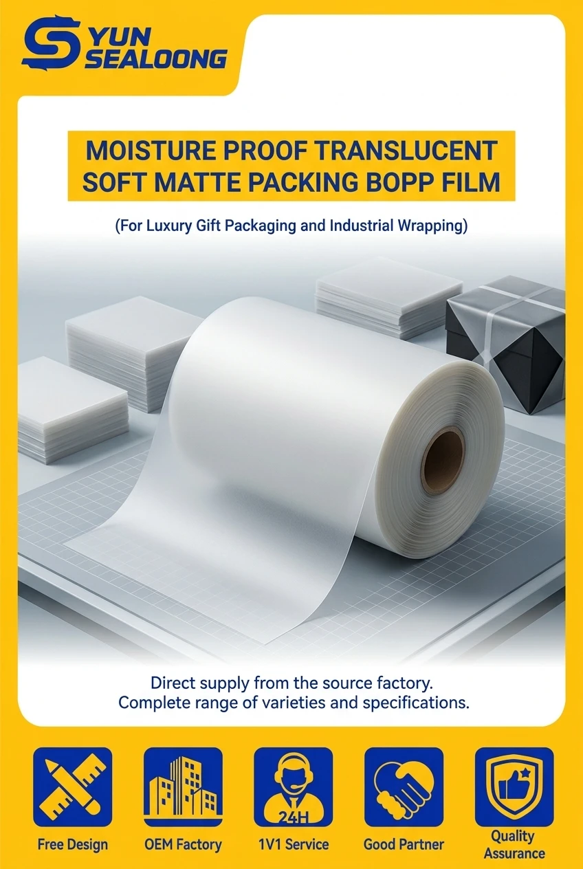 Moisture Proof Translucent Soft Matte Packing BOPP Film for Luxury Gift Packaging and Industrial Wrapping