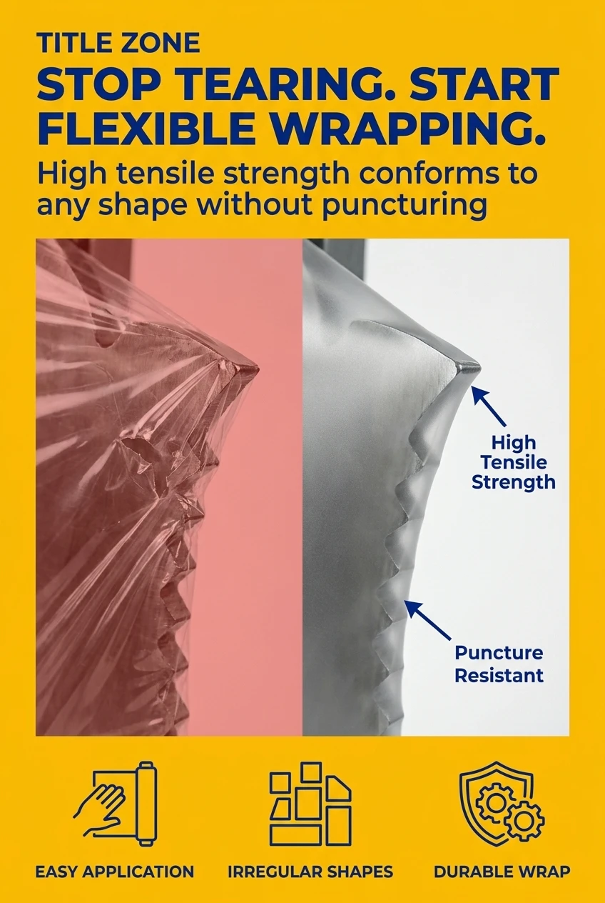High tensile strength bopp film for irregular shaped items. Our flexible bopp packing film solves the problem of puncturing a