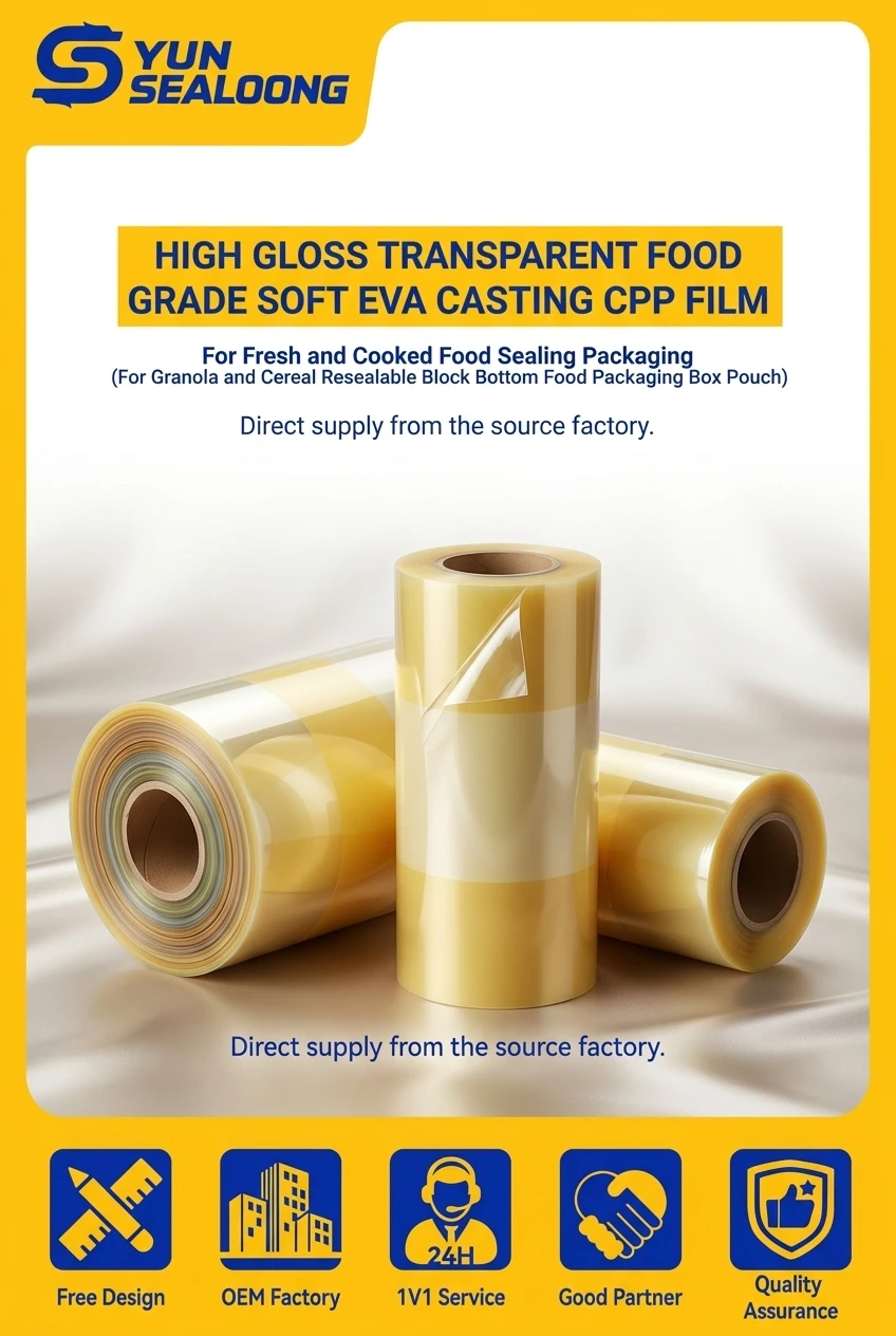 Airtight Food Grade Soft EVA Casting CPP Film High Gloss Transparent Vacuum Skin Packaging Film Roll for Fresh Meat Seafood