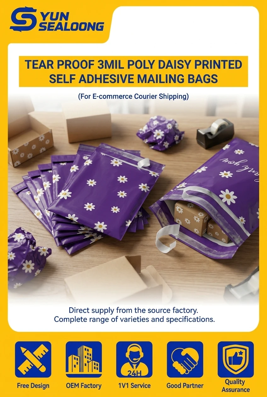 Explosion Proof Poly 3mil Thick Shipping Bags for Clothing Cute Mailing Envelopes Daisy Printed Poly Mailers Bulk Packaging