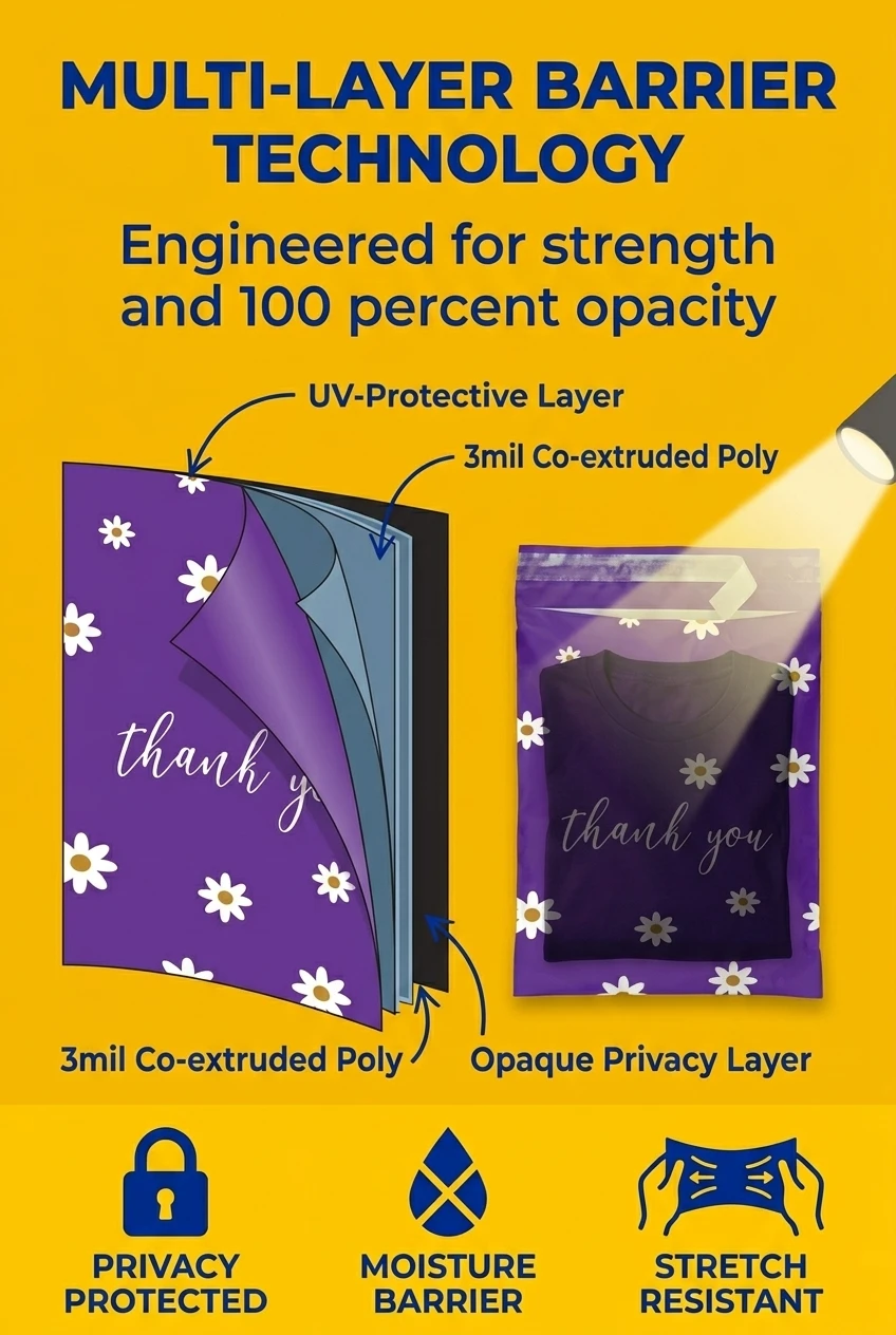 Enforce total corporate confidentiality and safeguard fine textiles from seasonal elements with multi layer coextruded poly e