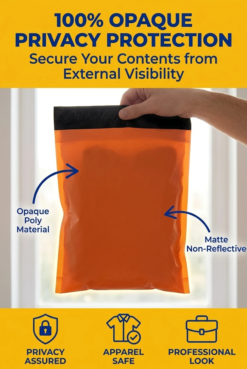 Opaque self sealing plastic bags for private apparel packaging bag shipments. These courier packaging bags feature a matte or