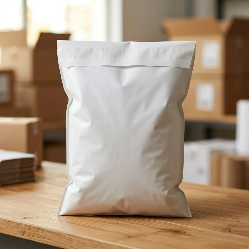 Close-up of biodegradable self adhesive mailing bags surface with vertical holographic grating pattern