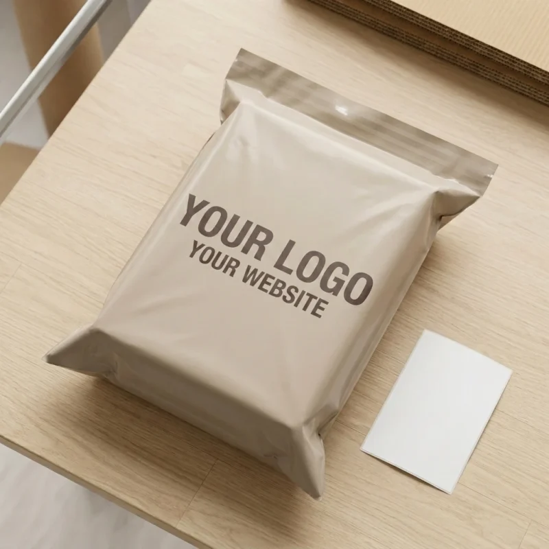 Close-up of self adhesive poly mailers surface with vertical holographic grating pattern