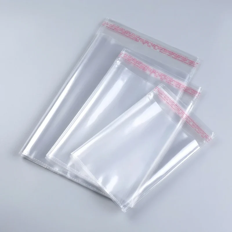 clear self sealing plastic bags showing prismatic rainbow effect on transparent soft BOPP base