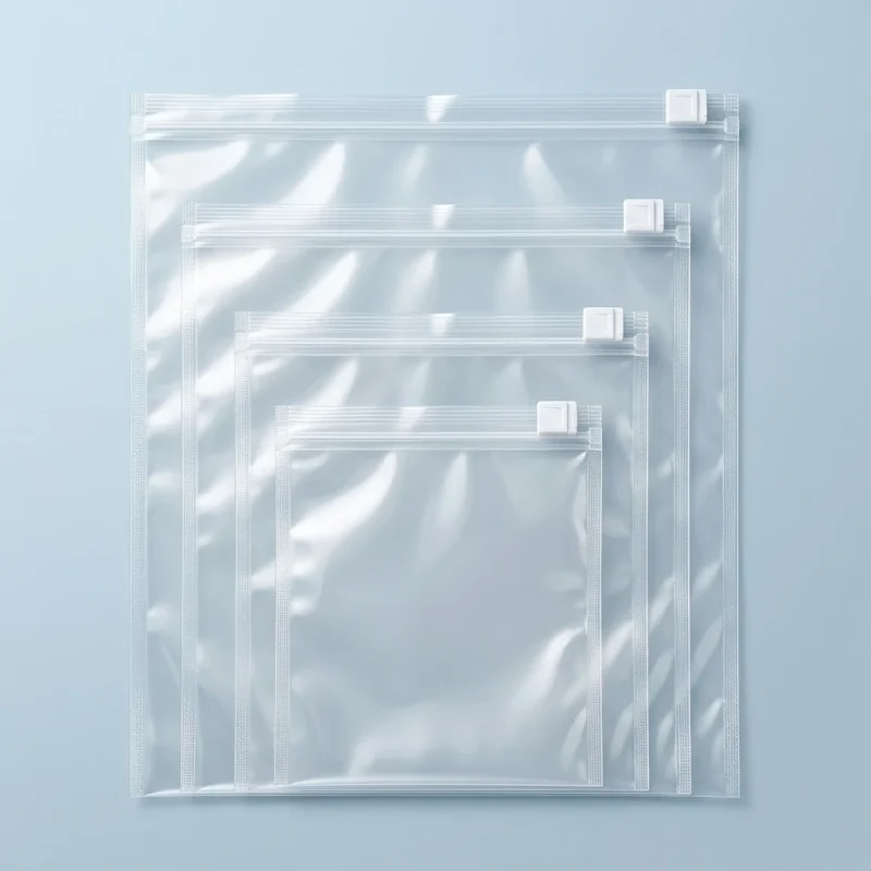 Clear Slider Zipper Bag applied on luxury gift packaging demonstrating 3D laser reflection