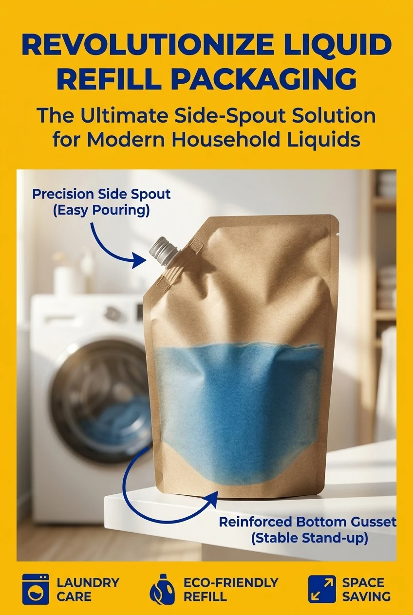 spout pouch detail view showing vertical rainbow stripe pattern and transparency