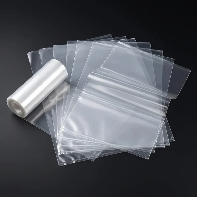 clear LDPE plastic bags showing prismatic rainbow effect on transparent soft BOPP base