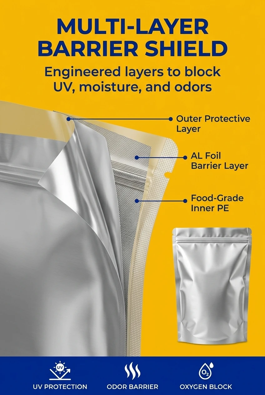 Isolate volatile sensitive chemical structures and raw botanical powders from atmospheric breakdown with multi layer high bar