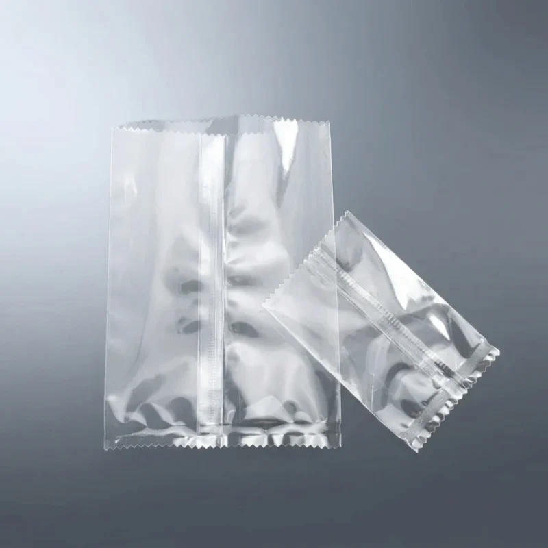 clear opp food packaging bag showing prismatic rainbow effect on transparent soft BOPP base