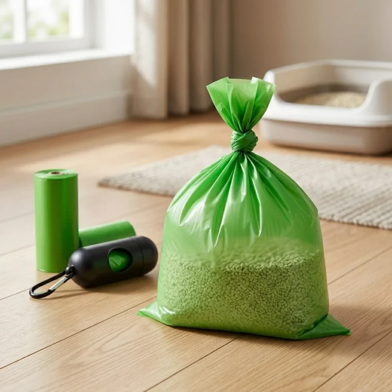 recyclable pet waste bags applied on luxury gift packaging demonstrating 3D laser reflection