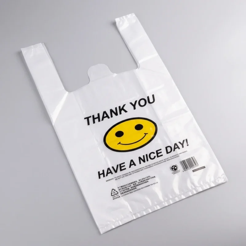 plastic shopping bag with handle showing prismatic rainbow effect on transparent soft BOPP base