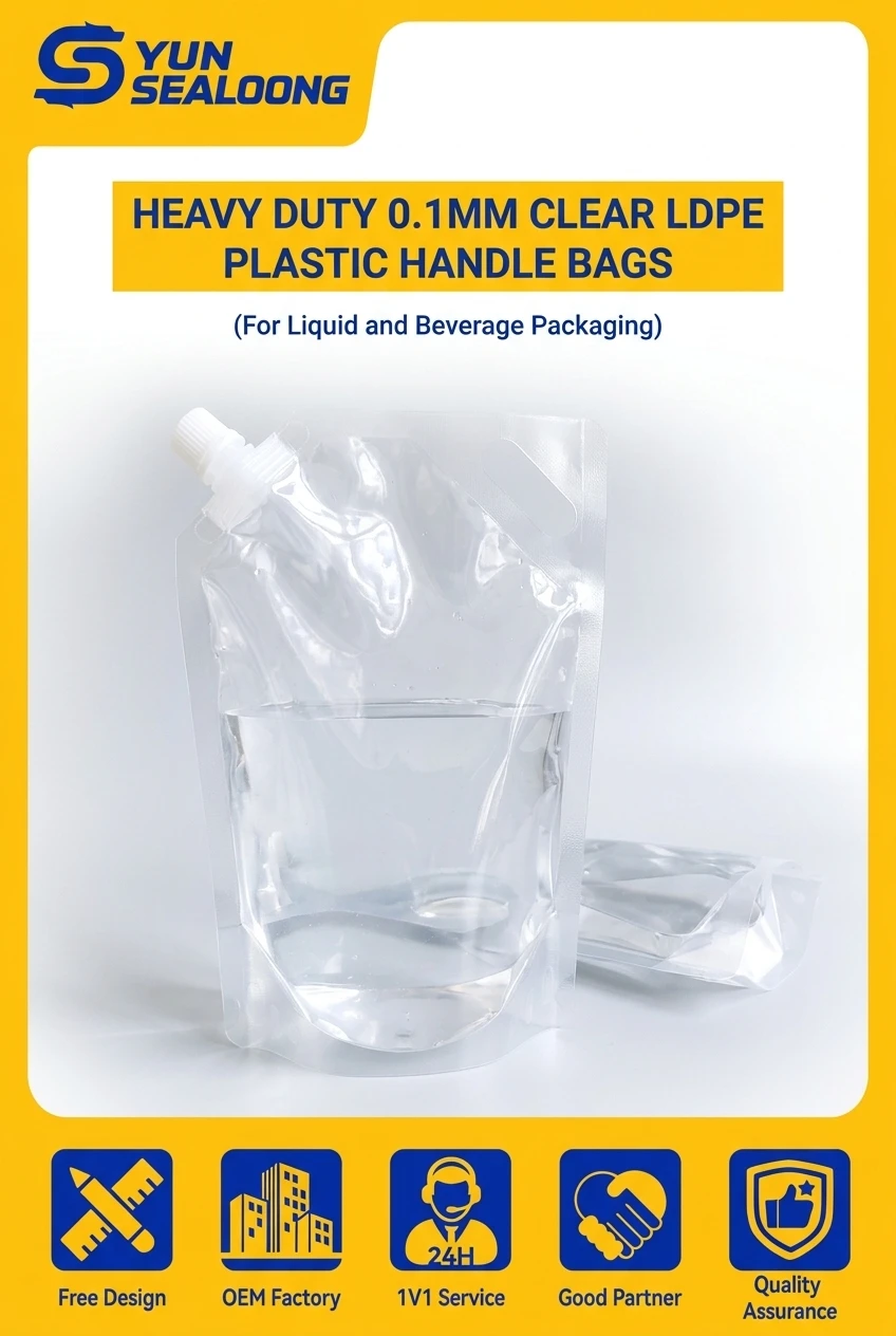 Liquid Refill Pouches Wholesale Clear Spout Pouch Transparent Liquid Water Juice Stand up Pouch Packaging with Handle