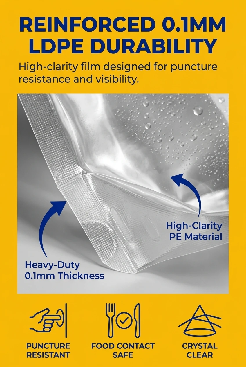 Reliable leak-proof clear pouch and custom stand-up bag showcasing a precision-threaded plastic cap and an integrated die-cut