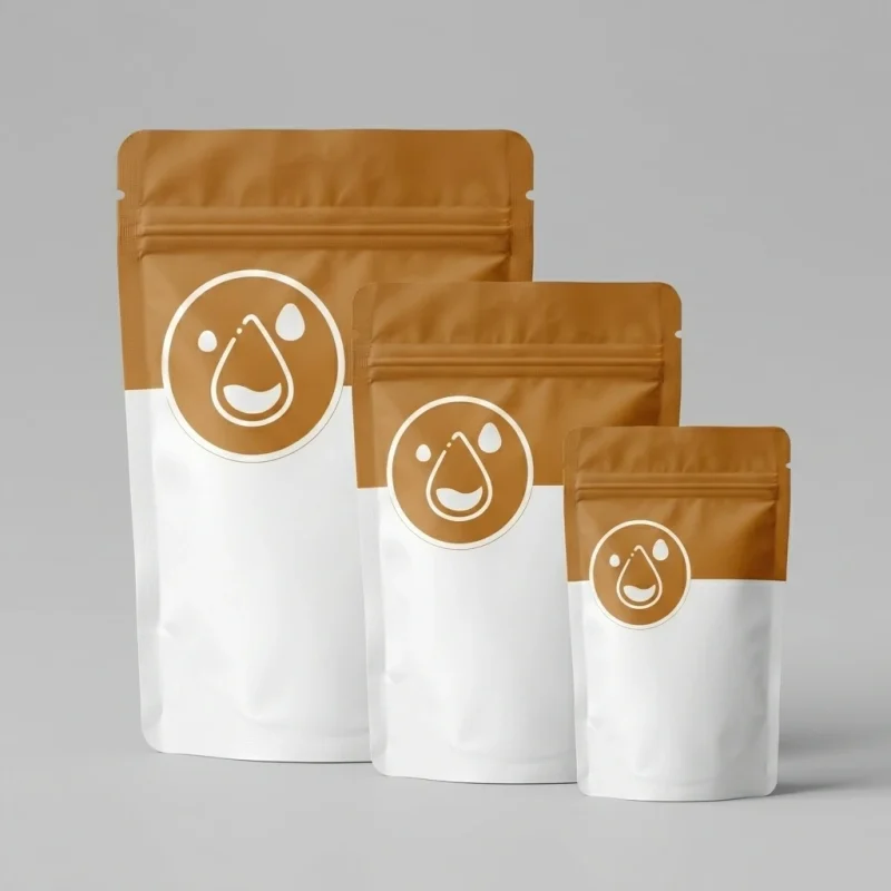 stand up pouch with zipper applied on luxury gift packaging demonstrating 3D laser reflection