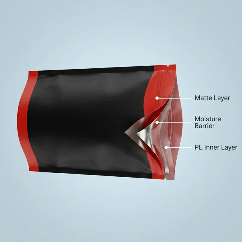 stand up pouch with zipper applied on luxury gift packaging demonstrating 3D laser reflection