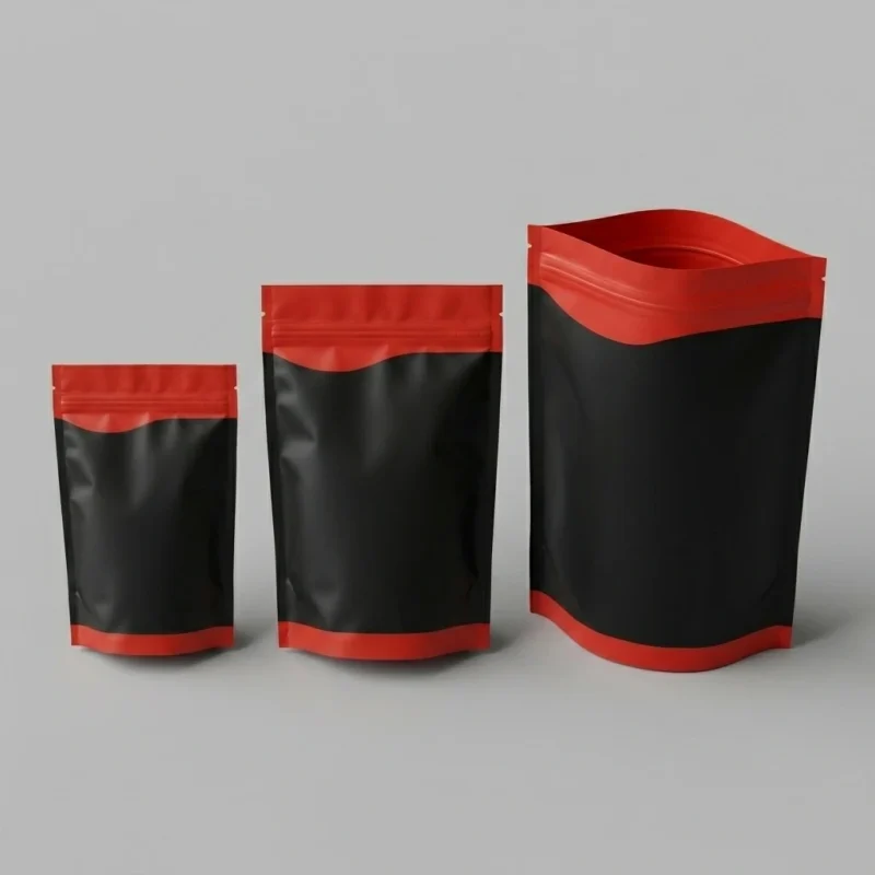 Industrial packaging of stand up pouch with zipper with custom width options for printing houses