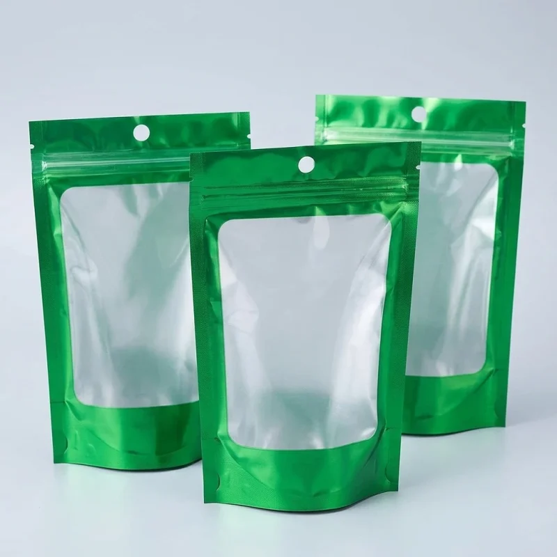 stand up pouch with zipper applied on luxury gift packaging demonstrating 3D laser reflection