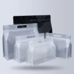 stand up pouch with zipper showing prismatic rainbow effect on transparent soft BOPP base