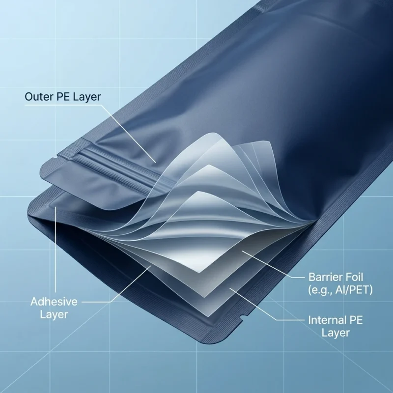 Soft stand up pouch with zipper material roll showing PET BOPP layer flexibility and durability