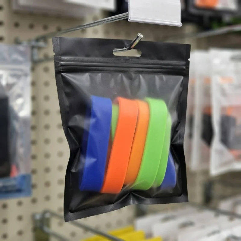 stand up zipper pouch showing prismatic rainbow effect on transparent soft BOPP base