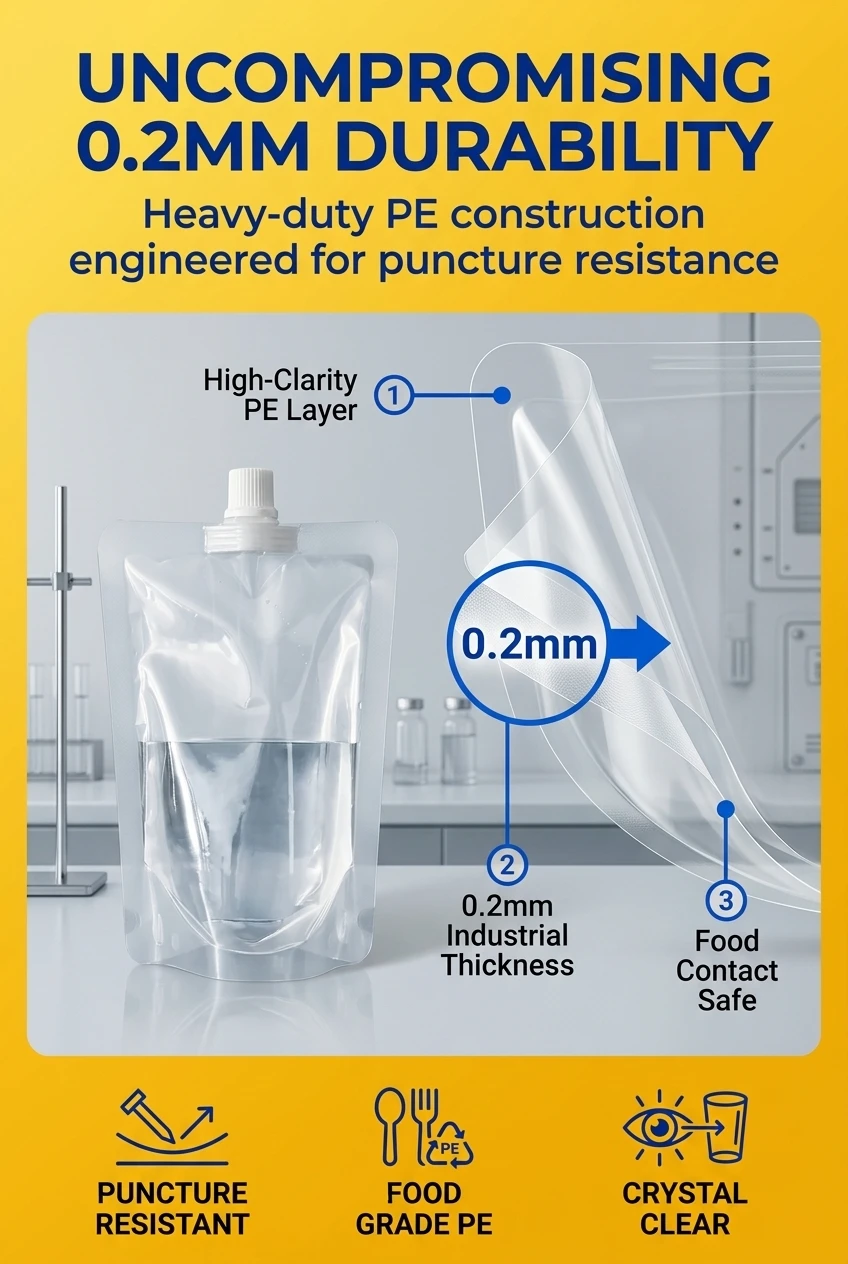 Heavy-duty 0.2mm PE construction ensures these clear mylar bags resist punctures and tears. This food pouch packaging is engi