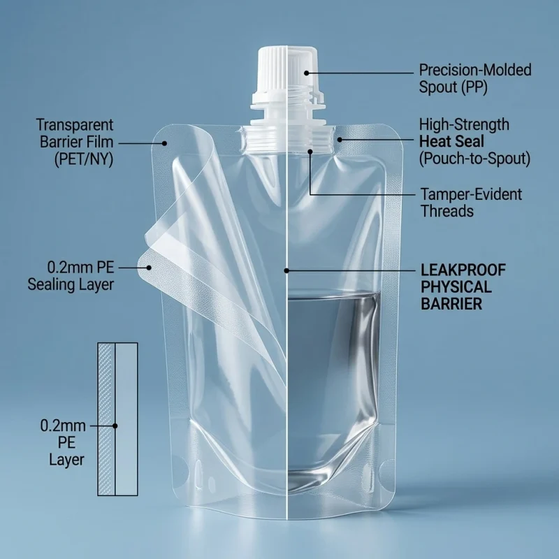 Soft stand up spout pouch material roll showing PET BOPP layer flexibility and durability