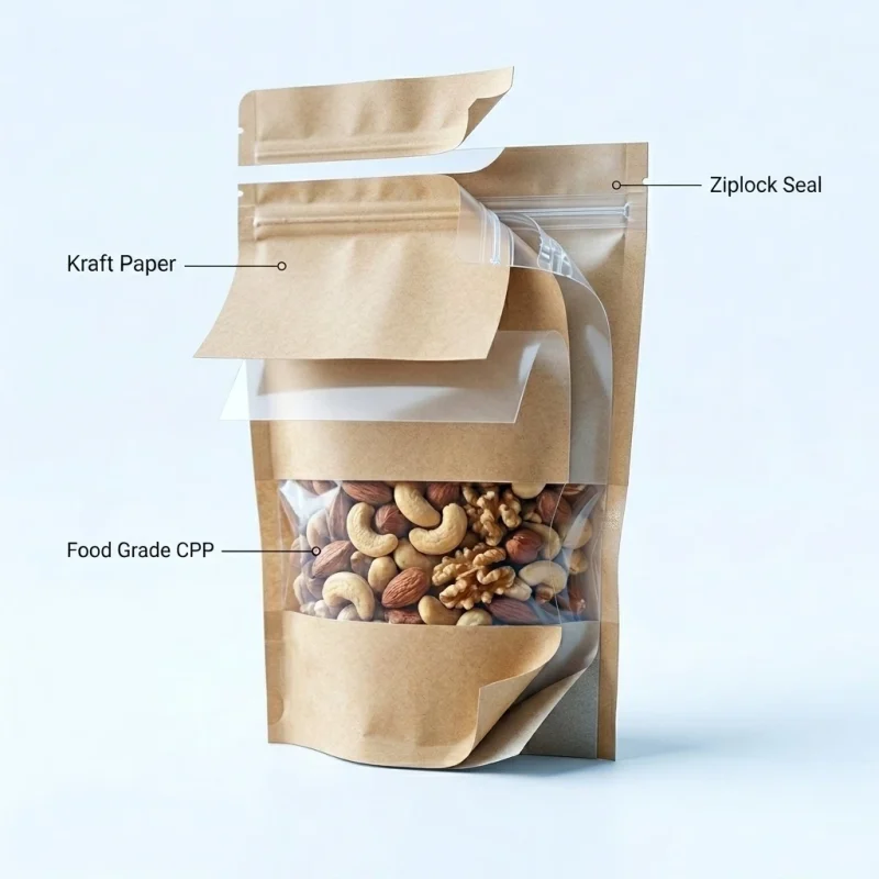 food grade zipper stand up pouch applied on luxury gift packaging demonstrating 3D laser reflection