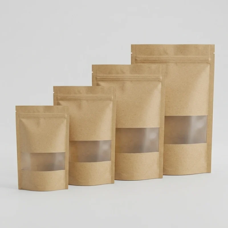 Industrial packaging of food grade zipper stand up pouch with custom width options for printing houses