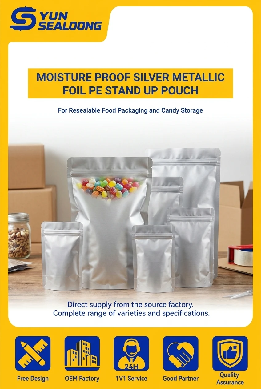 Silver Food Storage Mylar Bags 3 Sides Vacuum Seal Bag Multi Size Options Aluminum Foil Pouch for Pet Food Coffee Bean Lot