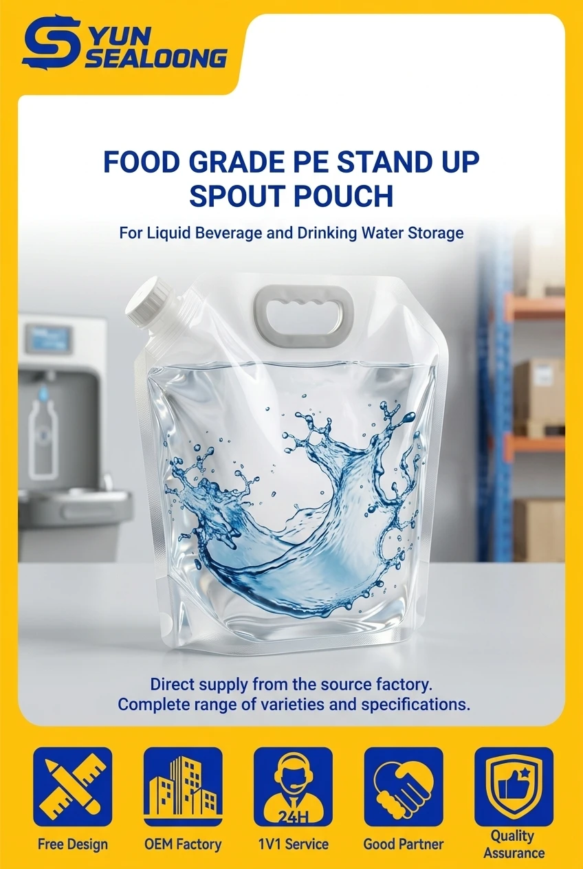 Food Grade PE Stand up Spout Pouch with Top Handle and Corner Cap for Liquid Beverage and Drinking Water Storage