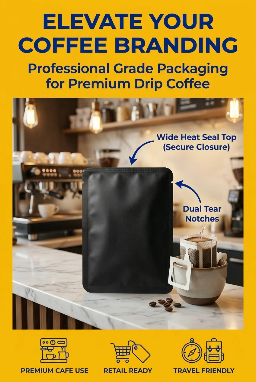Custom Logo Printing 3 Side Sealed Aluminum Foil Drip Coffee Bag for Hanging Ear Coffee Sachets Drip Coffee Packaging Bags