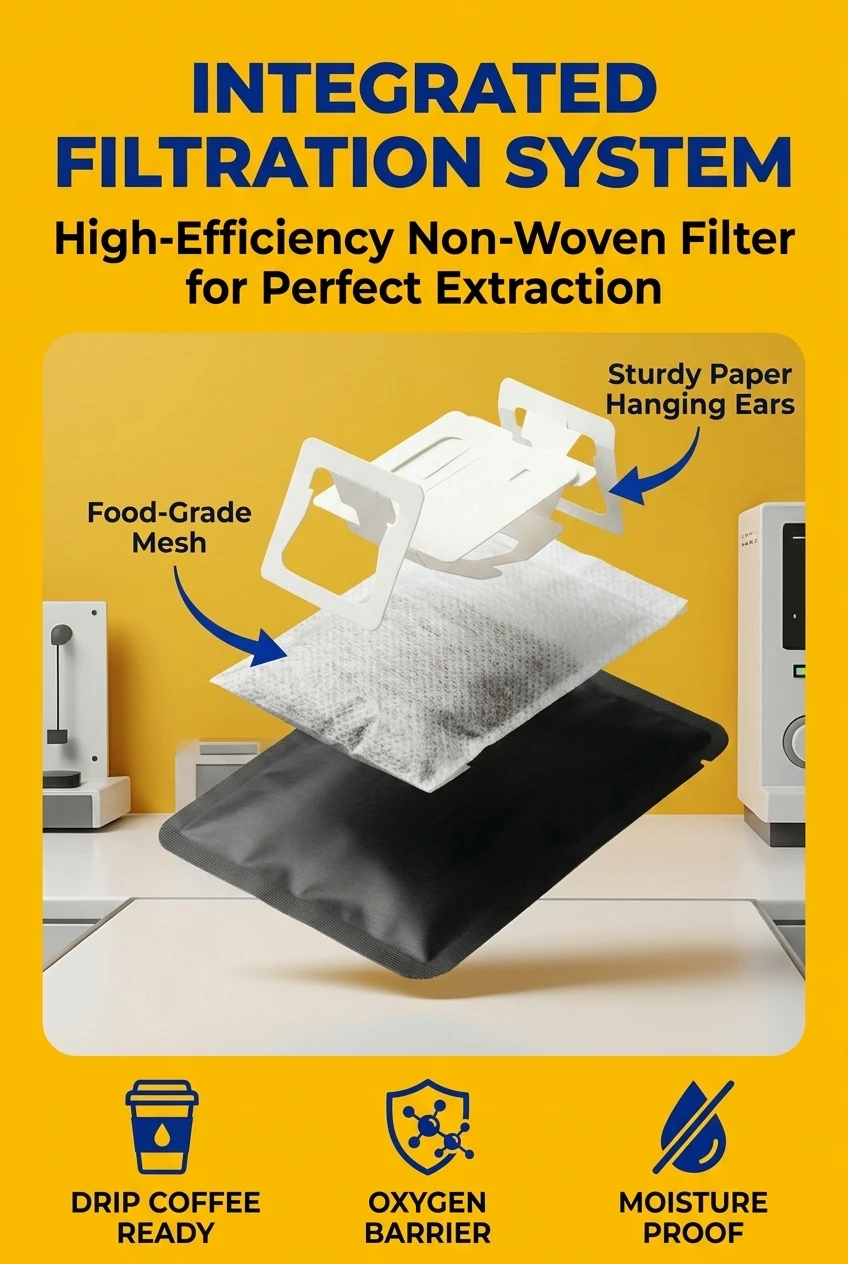 The internal functional mechanism combines a high performance non woven fabric filter bag directly with rigid paper hanging e