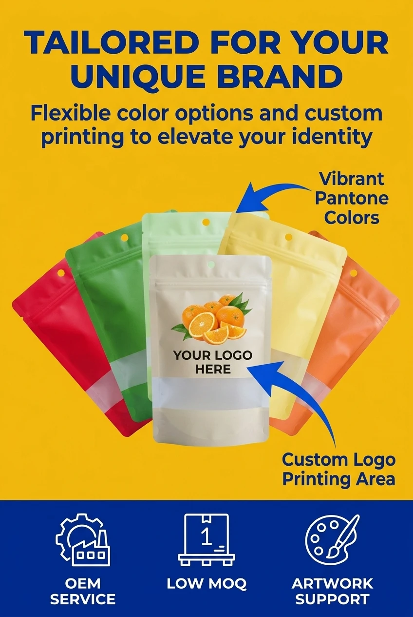 Anti-counterfeiting security label using stand up zip lock pouch with dynamic rainbow shift