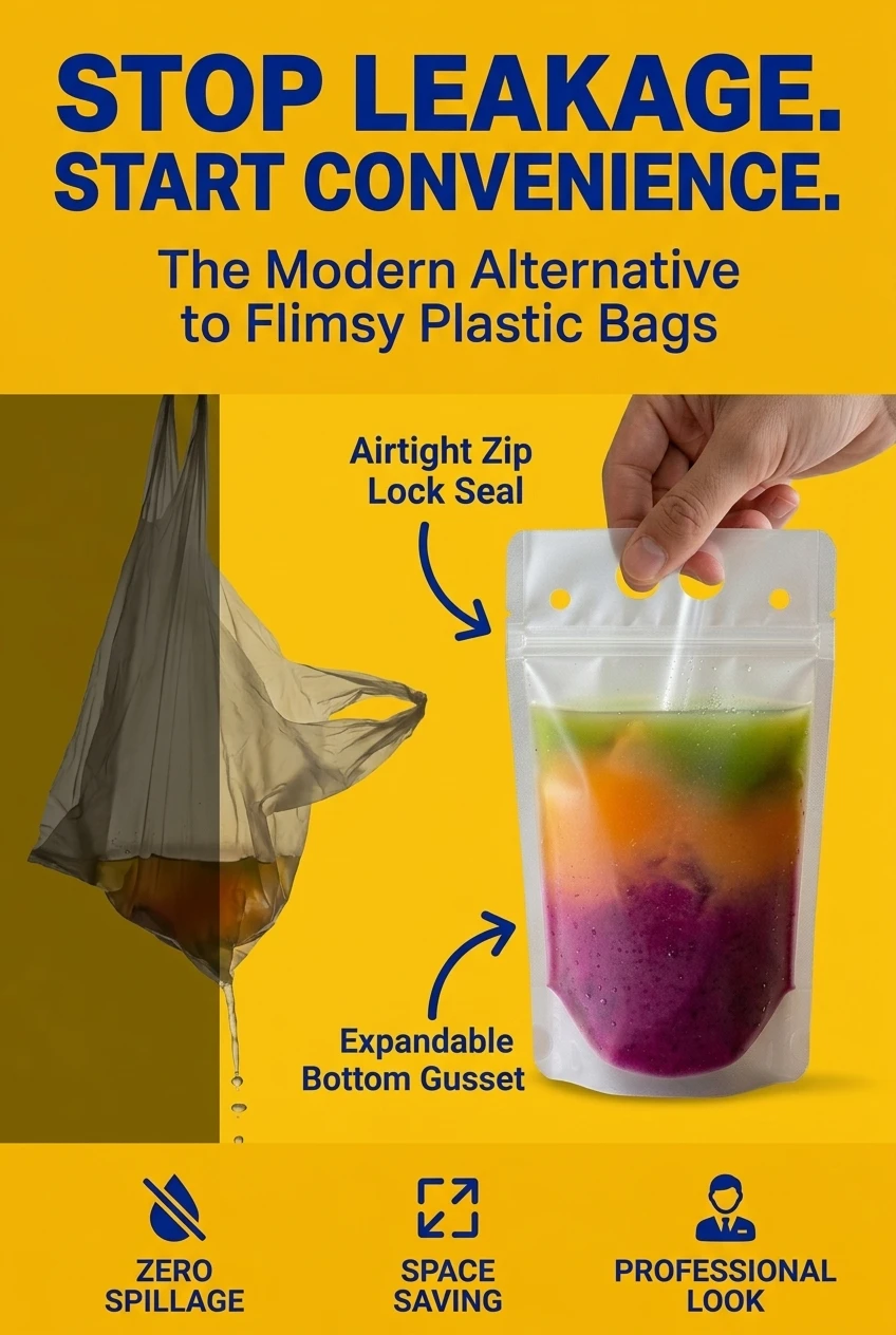 Upgrade your beverage service with our zip lock t shirt bag. Unlike traditional plastic bags, this stand up pouch with zipper