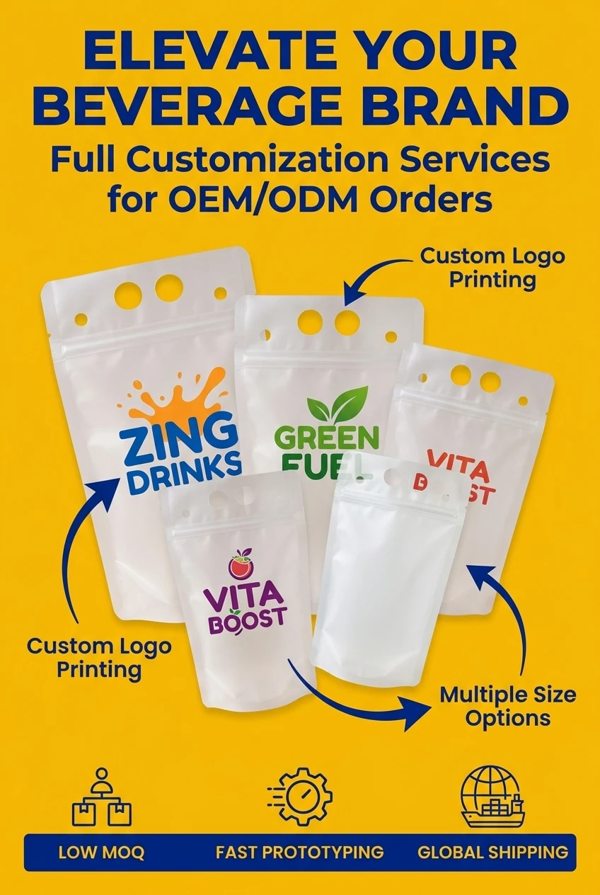 Anti-counterfeiting security label using stand up drink pouches with handles with dynamic rainbow shift