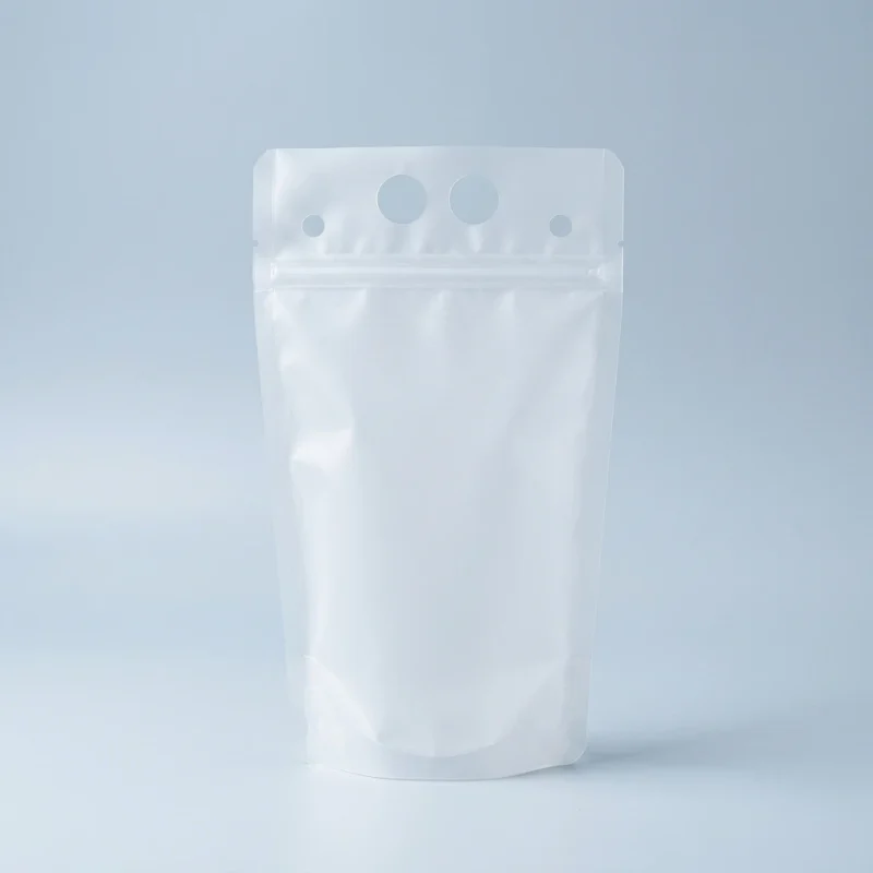 stand up drink pouches with handles applied on luxury gift packaging demonstrating 3D laser reflection