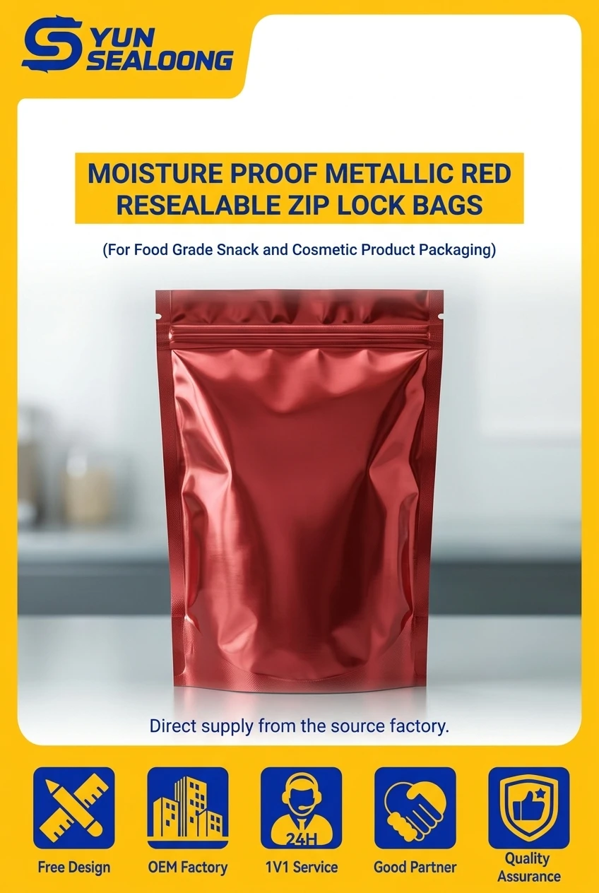 Food Grade Aluminum Foil Pouch Customized Zipper Bag Packaging Glossy Finish Smell Proof Patch Foiled Heat Self Flat Bag Sachet