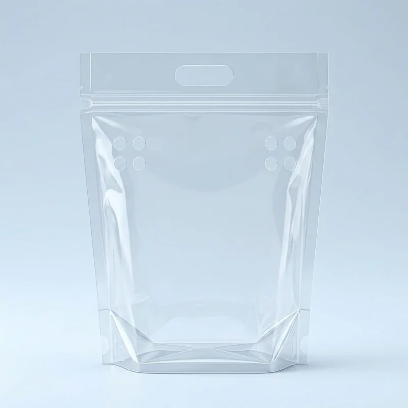 Industrial packaging of ventilated stand up zip lock pouch with custom width options for printing houses
