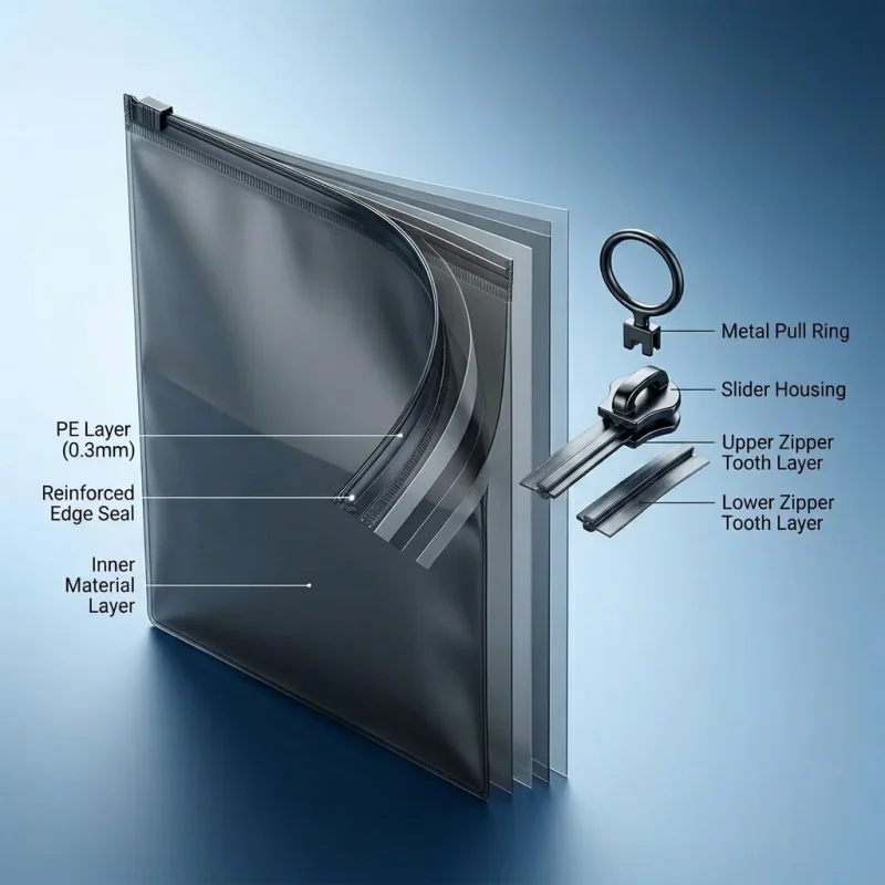Slider Zip Lock Pouch applied on luxury gift packaging demonstrating 3D laser reflection