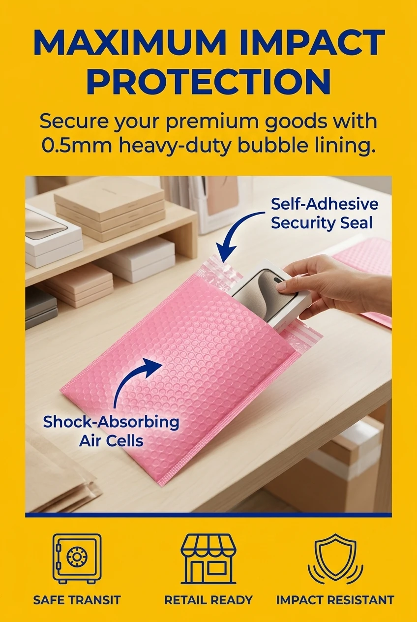 heavy duty poly bubble mailers detail view showing vertical rainbow stripe pattern and transparency