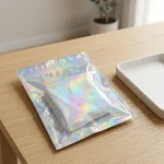 plastic zipper packaging bag applied on luxury gift packaging demonstrating 3D laser reflection