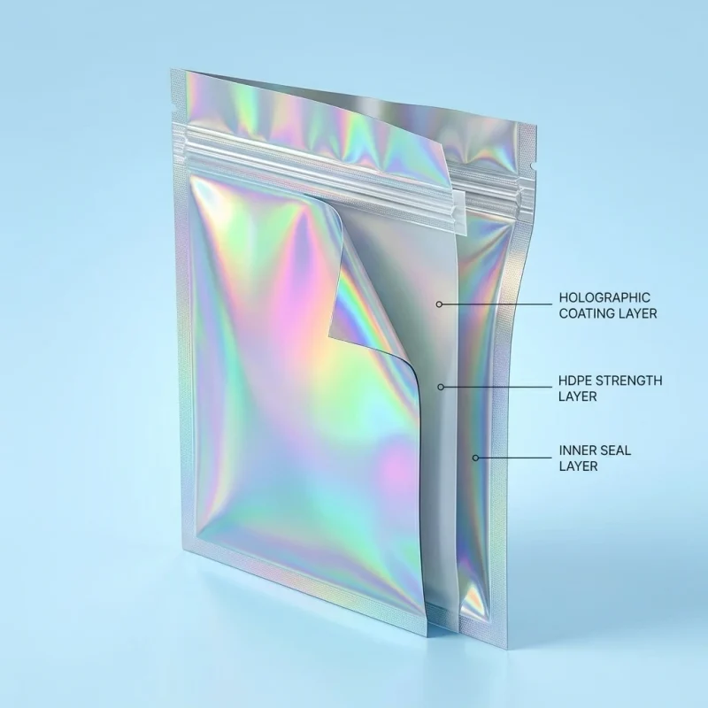 Soft plastic zipper packaging bag material roll showing PET BOPP layer flexibility and durability
