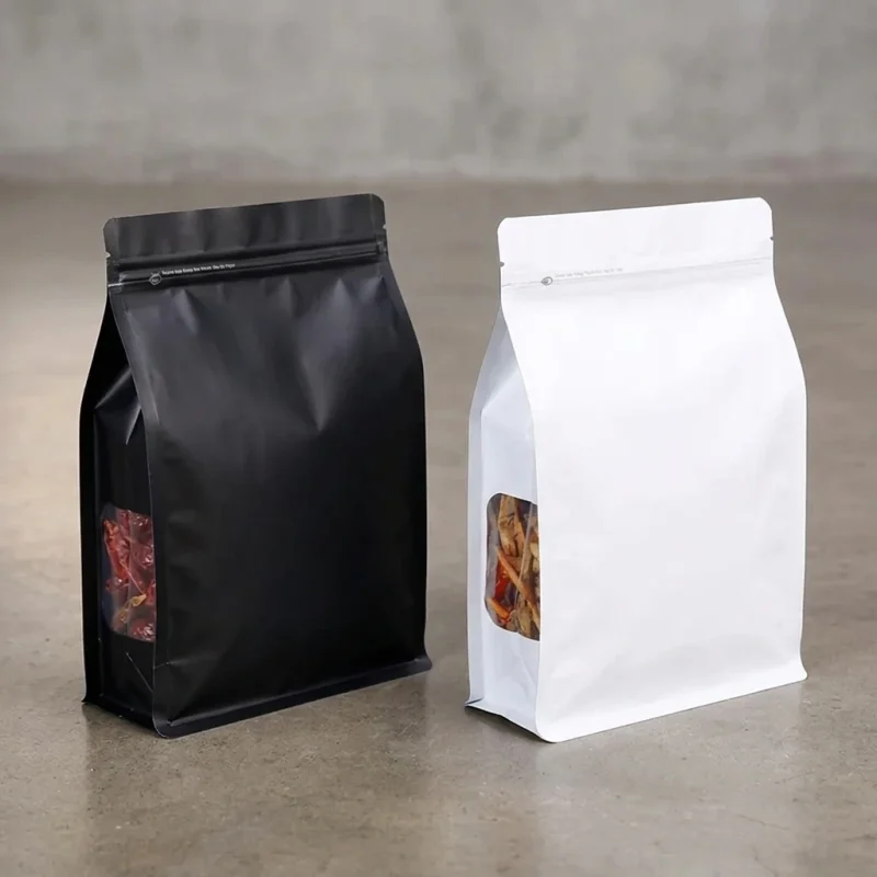 Close-up of Flat Bottom Zip Lock Bags surface with vertical holographic grating pattern