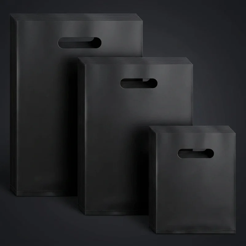 Industrial packaging of Die cut handle plastic bag with custom width options for printing houses
