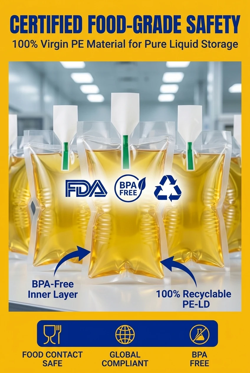 Food-safe packaging plastic bags manufactured from 100% virgin PE material. This spout pouch packaging meets international st