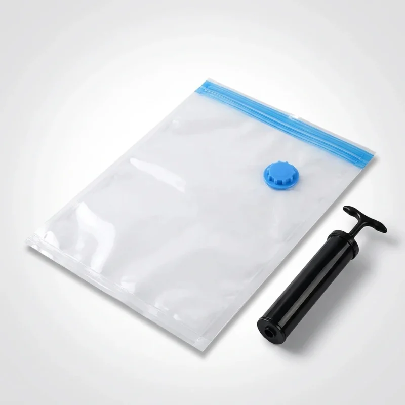 vacuum compression storage bags showing prismatic rainbow effect on transparent soft BOPP base