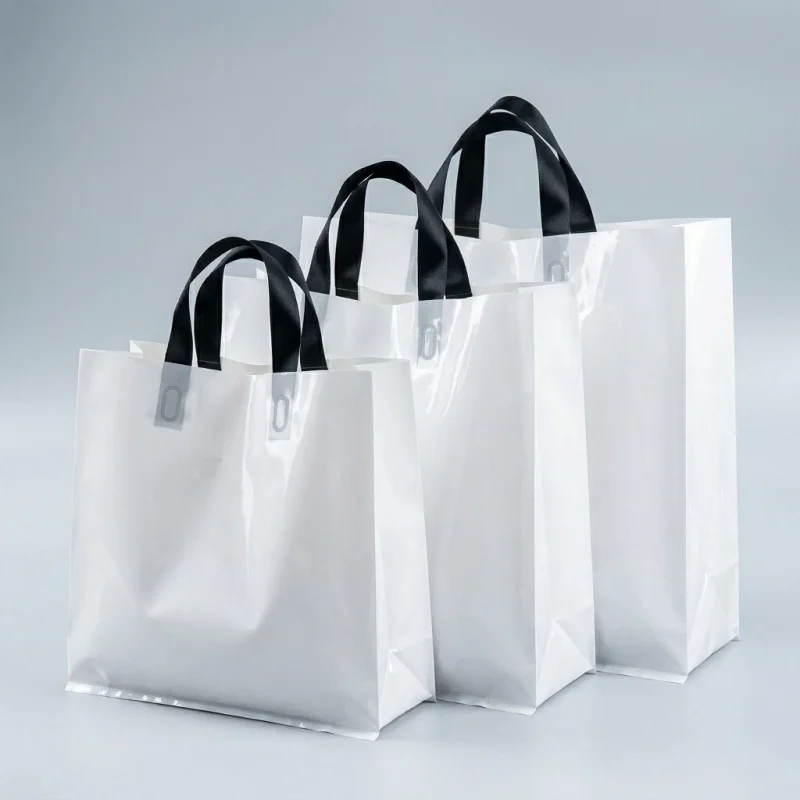 Industrial packaging of LDPE patch handle bags with custom width options for printing houses
