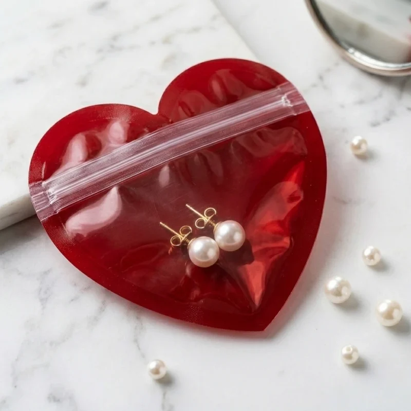Industrial packaging of Heart Shaped Plastic Zipper Bag with custom width options for printing houses